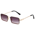 Retro rectangle sunglasses with gold metal frame and purple gradient lenses shown at 45 degrees - Gold Frame Double Grey