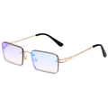 Retro-Sonnenbrille mit Metallrahmen und lila-orangefarbenen Verlaufsgläsern - Goldener Rahmen Blau Verspiegelt