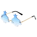 Christmas tree shaped party sunglasses with blue gradient lenses and golden metal frames - Christmas Tree Shape / Gold Frame Blue Gradient