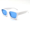 Lunettes de soleil carrées blanches à monture épaisse avec verres miroir bleus - Monture Blanche Verre Bleu