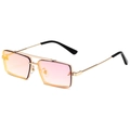 Modern square metal sunglasses with pink to yellow gradient lenses and golden frame - Gold Frame Red Mirror Lens