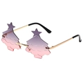 Christmas tree shaped sunglasses with purple gradient lenses and gold metal frames - Christmas Tree Shape / Gold Frame Grey Pink Lens