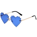 Blue heart-shaped rimless sunglasses with gold metal frame and wavy edge lenses - Gold Frame Deep Blue Lens
