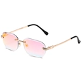 Randlose achteckige Sonnenbrille mit pink-orangem Verlauf und goldenem Metallgestell - Goldener Rahmen Rote Spiegelgläser