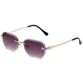 Moderne randlose Sechskant-Sonnenbrille mit lila Verlauf und goldene Strass-Bügel - Goldener Rahmen Doppelt Grau