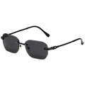 Randlose achteckige Sonnenbrille mit Strassbesatz und gewebten Bügeln für Damen - Schwarzer Rahmen Graue Gläser