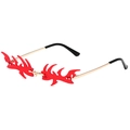 Gafas de sol de moda sin montura con forma de llama roja y montura de metal dorado - Montura Dorada Lentes Rojas