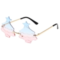 Christmas tree shaped sunglasses with blue pink gradient lenses and gold metal frame - Christmas Tree Shape / Gold Frame Blue to Pink Gradient