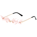 Gafas de sol sin montura en forma de llama con lentes rosas y varillas de metal dorado - Montura Dorada Lentes Rosas
