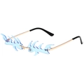 Lunettes de soleil sans monture en forme de flamme bleue avec cadre en métal doré - Monture Dorée Verres Bleu Transparents
