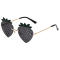 Funny strawberry-shaped sunglasses with green leaf accents and gold metal frame - Gold Frame Grey Lens