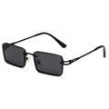 Schwarze rechteckige Metallsonnenbrille im Retrostil mit dunkelgrauen UV-Gläsern - Schwarzer Rahmen Graue Gläser