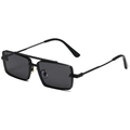 Fashionable black metal square sunglasses with double bridge and dark resin lenses - Black Frame Grey Lens