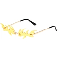 Lunettes de soleil flamme jaune créatives avec monture en métal doré pour fête - Monture Dorée Verres Jaunes