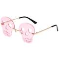 Randlose Sonnenbrille in Totenkopfform mit rosa Gläsern und goldenem Metallrahmen - Goldener Rahmen Rosa Gläser