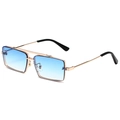 Rectangle metal sunglasses with golden frame and blue gradient lenses for fashion - Silver Frame Blue Gradient