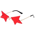 Unique star-shaped rimless sunglasses with red lenses and gold metal frames for parties - Gold Frame Red Lenses