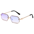 Trendige Polygon-Sonnenbrille mit lila Verlaufsgläsern und Roségold-Metallrahmen - Goldener Rahmen Blau Verspiegelt
