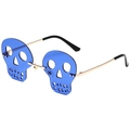 Frameless skull shaped sunglasses with blue lenses and gold metal frame for party - Gold Frame Dark Blue Lens