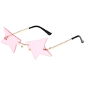 Unique rimless star shaped sunglasses with pink lenses and gold metal frame for parties - Gold Frame Pink Lenses