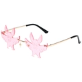 Lunettes de soleil sans monture en forme de chauve-souris rose avec cadre en métal doré - Monture Dorée Verres Roses