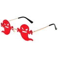 Rahmenlose rote Sonnenbrille in Geisterform mit Goldmetallrahmen für Halloween-Partys - Goldrahmen Rote Gläser
