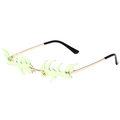 Lunettes de soleil sans monture en forme de flamme verte avec branches dorées fines - Monture Or Vert
