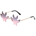 Frameless bat-shaped sunglasses with purple gradient lenses and gold metal temples - Gold Frame Grey Pink Lens