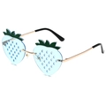 Quirky strawberry shaped sunglasses with light blue lenses and gold metal frame - Gold Frame Light Blue Lens