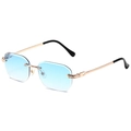 Rahmenlose Gold-Sonnenbrille mit hellblauen Verlaufsgläsern und Strasssteinen - Goldener Rahmen Blauer Verlauf