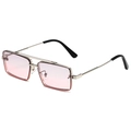 Modern rectangular silver metal sunglasses with pink gradient lenses and black tips - Silver Frame Grey Pink Gradient