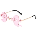 Rosa randlose Sonnenbrille in Geisterform mit goldenem Metallrahmen für Partys - Goldrahmen Rosa Gläser