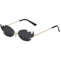 Futuristic flame shaped rimless sunglasses with grey lenses and gold metal temples - Gold Frame Grey Lens