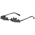 Cool black bat shaped rimless sunglasses with thin metal frame for party and street style - Black Frame Grey Lens