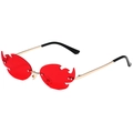 Unique flame-shaped rimless sunglasses with red lenses and gold metal temples - Gold Frame Red Lenses