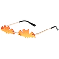 Cool bat-shaped rimless sunglasses with orange gradient lenses and gold metal frame - Gold Frame Orange Yellow Lens