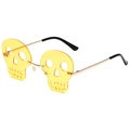 Frameless skull shaped sunglasses with yellow lenses and golden metal frames for parties - Gold Frame Clear Yellow Lens