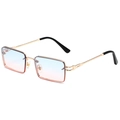 Rechteckige randlose Sonnenbrille mit Goldmetallrahmen und blau-rosa Verlaufsgläsern - Goldrahmen Blau Rosa