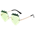 Funny strawberry shaped sunglasses with green lenses and gold metal frame for parties - Gold Frame Green