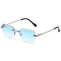 Rahmenlose blaue Sonnenbrille mit silbernen gedrehten Bügeln und Diamantbesatz - Silberner Rahmen Blauer Verlauf