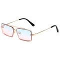 Chic rectangle metal sunglasses with gold frame and blue-pink gradient lenses - Gold Frame Blue Pink