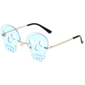 Frameless skull shaped party sunglasses with translucent blue lenses and golden metal frame - Gold Frame Light Blue Lens