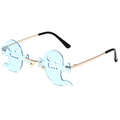 Frameless blue ghost shaped sunglasses with gold metal frame for Halloween party - Gold Frame Light Blue Lens