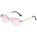 Schicke randlose Sonnenbrille mit rosa Verlaufsgläsern und diamantbesetzten Goldbügeln - Goldener Rahmen Verlauf Grau-Rosa