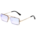 Golden metal square sunglasses with gradient blue lenses and retro double-bridge frame - Gold Frame Ice Blue Lens