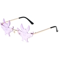 Lunettes de soleil sans monture en forme de chauve-souris violette avec métal rose doré - Monture Dorée Verres Violets