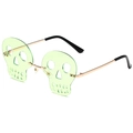 Frameless skull-shaped sunglasses with light green lenses and gold metal frames - Gold Frame Green