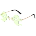 Frameless ghost shaped sunglasses in light green with stylish gold metal temples - Gold Frame Green Lens