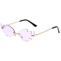 Unique flame-shaped rimless sunglasses with purple lenses and slim gold metal temples - Gold Frame Purple Lens