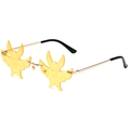Frameless bat-shaped sunglasses with yellow transparent lenses and gold metal frame - Gold Frame Yellow Lenses